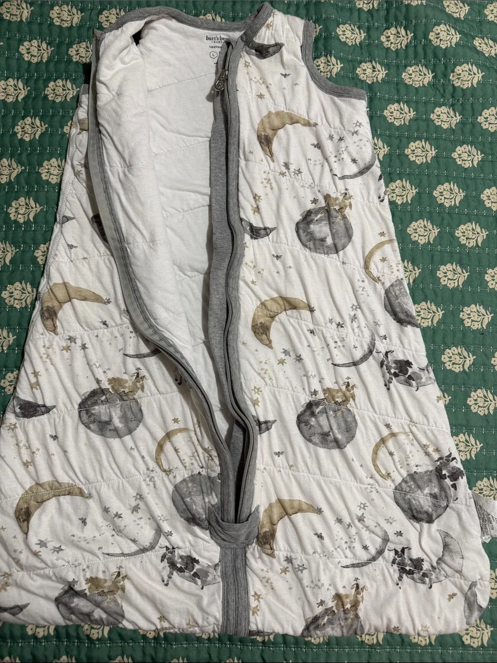 Burt's Bees Baby White Moon & Star Sleep Sack with Gray Trim